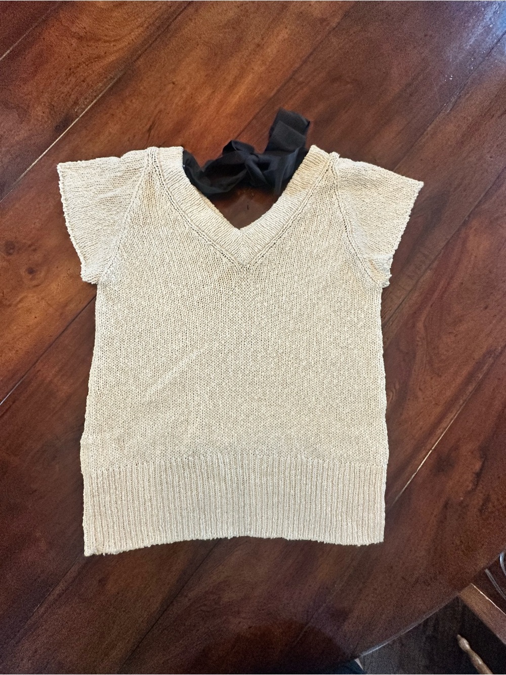 Brunello Cucinelli Cotton Linen V-Neck Ribbon Tie Knit Top M